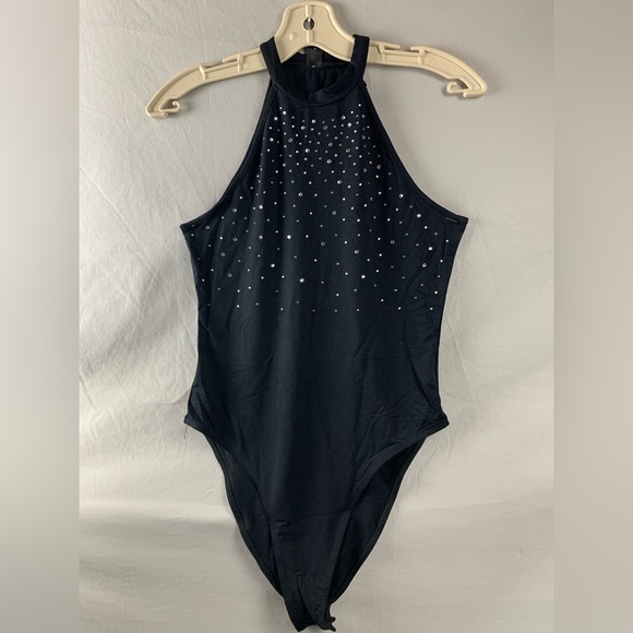 Black Rhinestone Slim Fit Halter Bodysuit - Picture 6 of 7